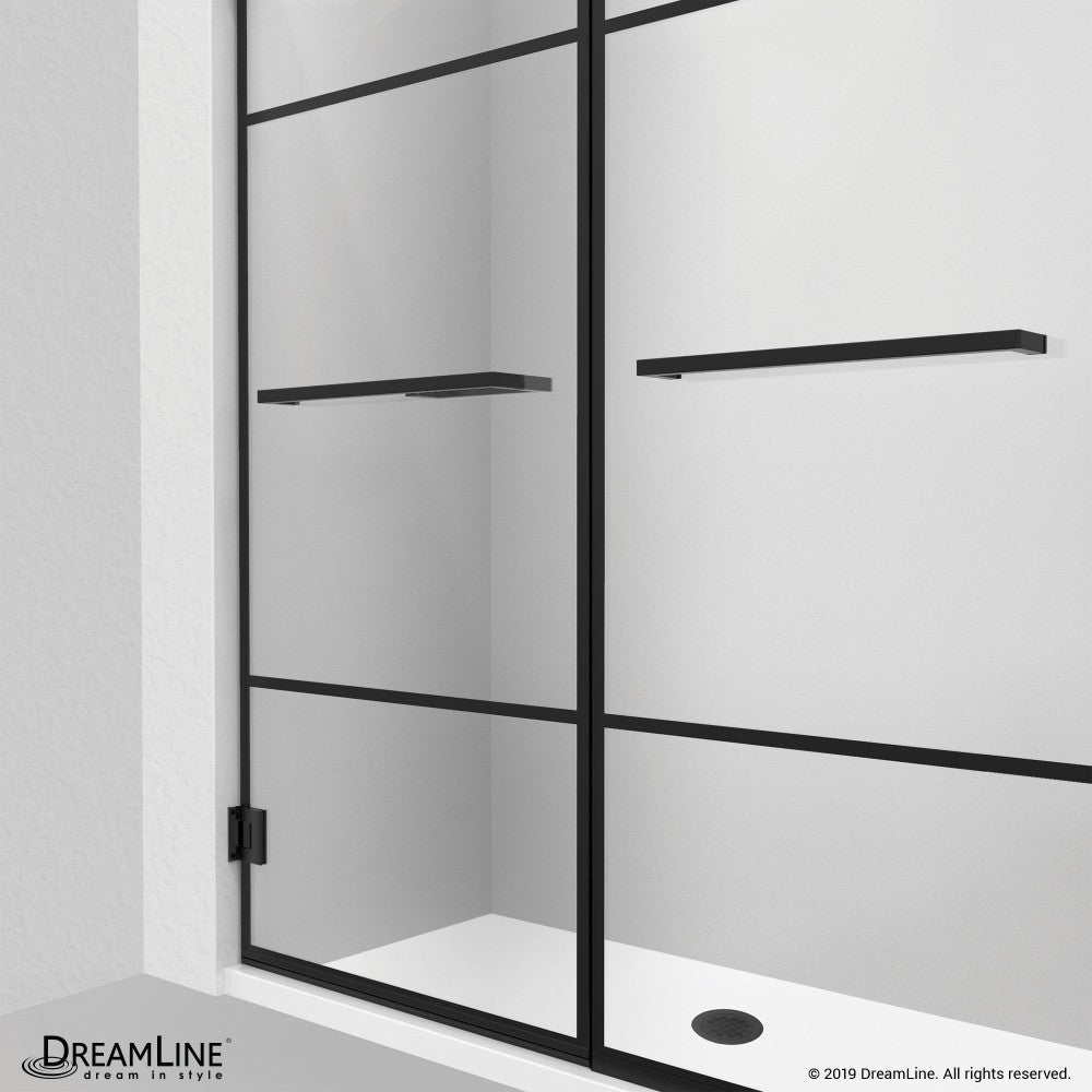 Unidoor Madrid 58-58 1/2 in. W x 72 in. H Frameless Hinged Shower Door in Satin Black