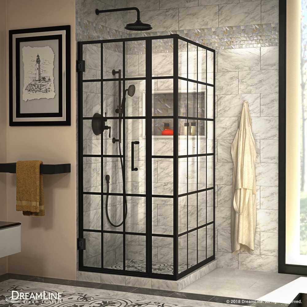 Unidoor Toulon 34 in. D x 34 in. W x 72 in. H Frameless Hinged Shower Enclosure in Satin Black