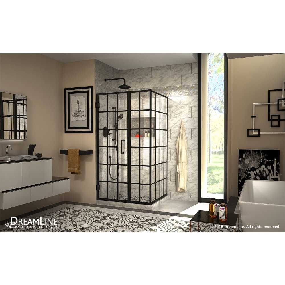 Unidoor Toulon 34 in. D x 40 in. W x 72 in. H Frameless Hinged Shower Enclosure in Satin Black