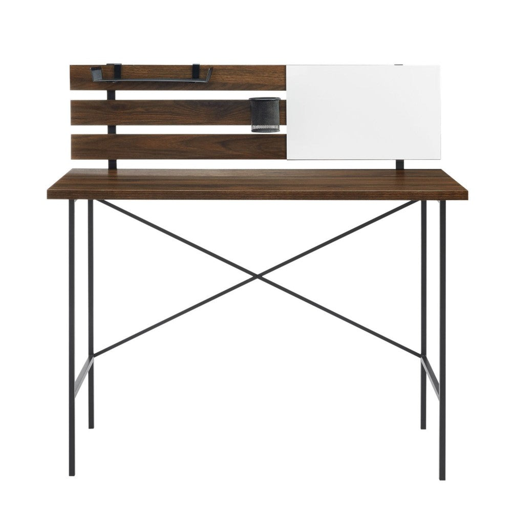Urban Industrial Slat Back Metal-X Writing Desk - Dark Walnut