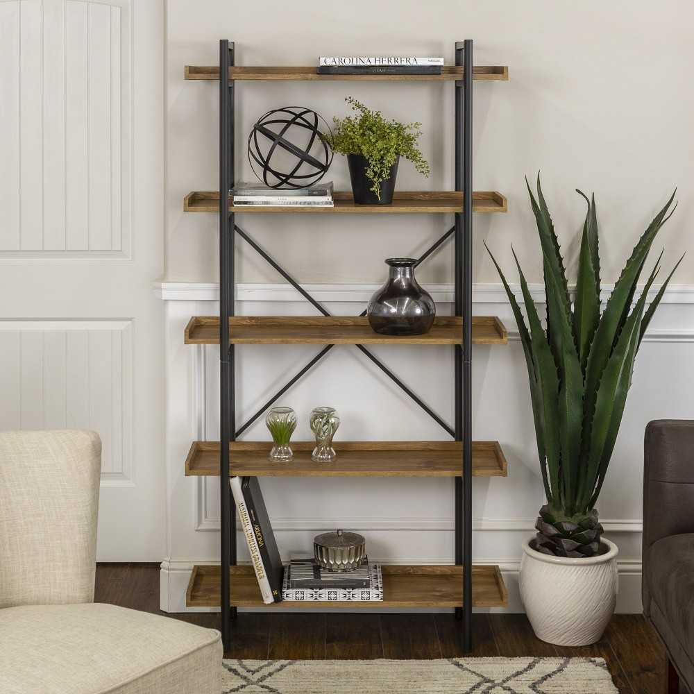 Urban Pipe 68" Rustic Industrial 5 Shelf Wood Bookshelf - Barnwood