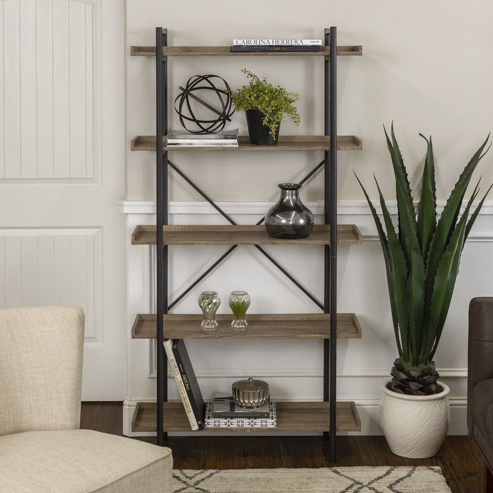 Urban Pipe 68" Rustic Industrial 5 Shelf Wood Bookshelf - Driftwood