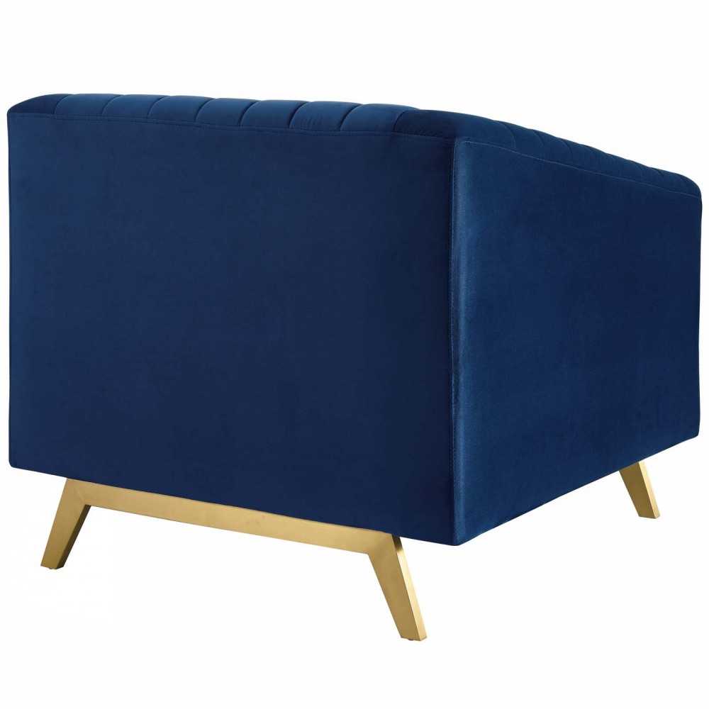 Valiant Vertical Channel Tufted Upholstered Performance Velvet Armchair Set of 2, Navy