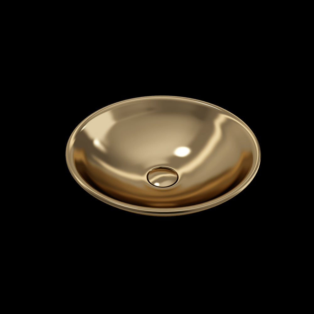 Venezia Vessel Fireclay 15.75 in. with Matching Drain Cover in Matte Gold