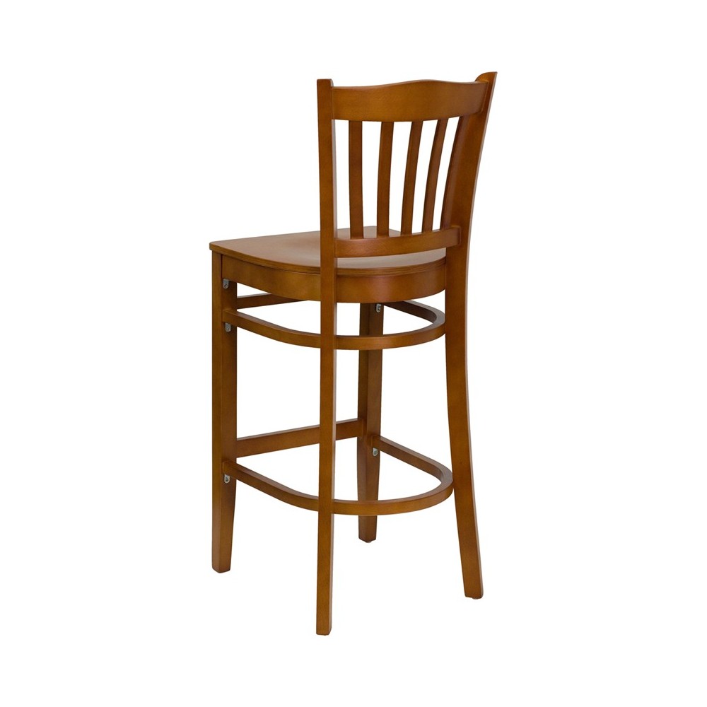 Vertical Slat Back Cherry Wood Restaurant Barstool