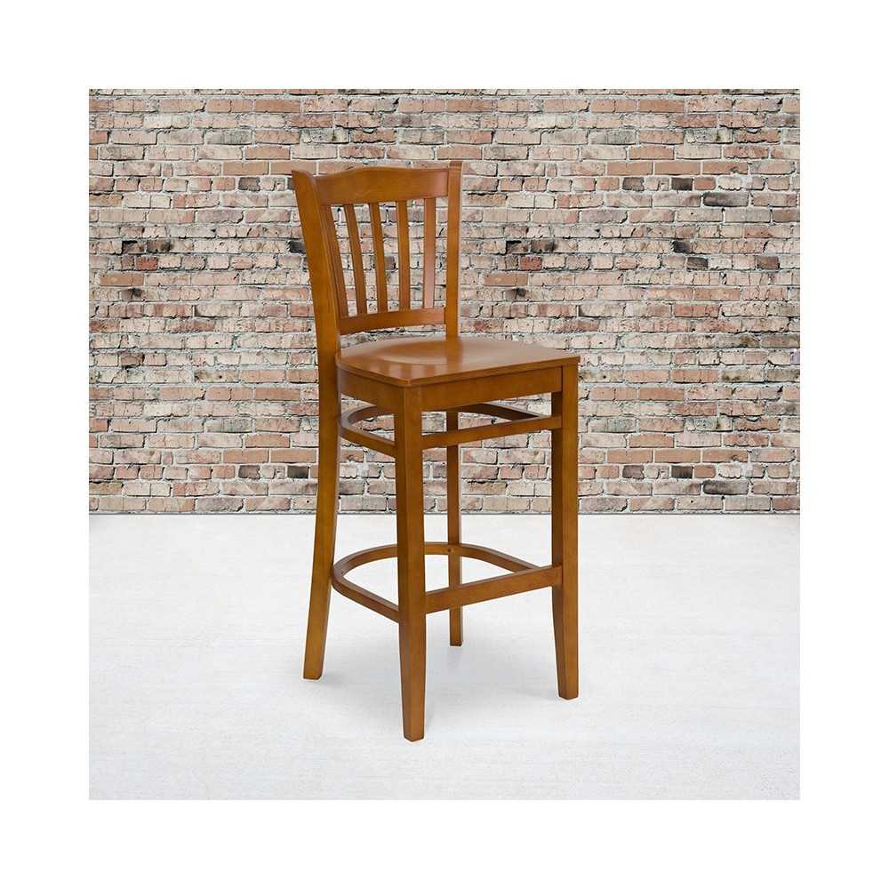 Vertical Slat Back Cherry Wood Restaurant Barstool