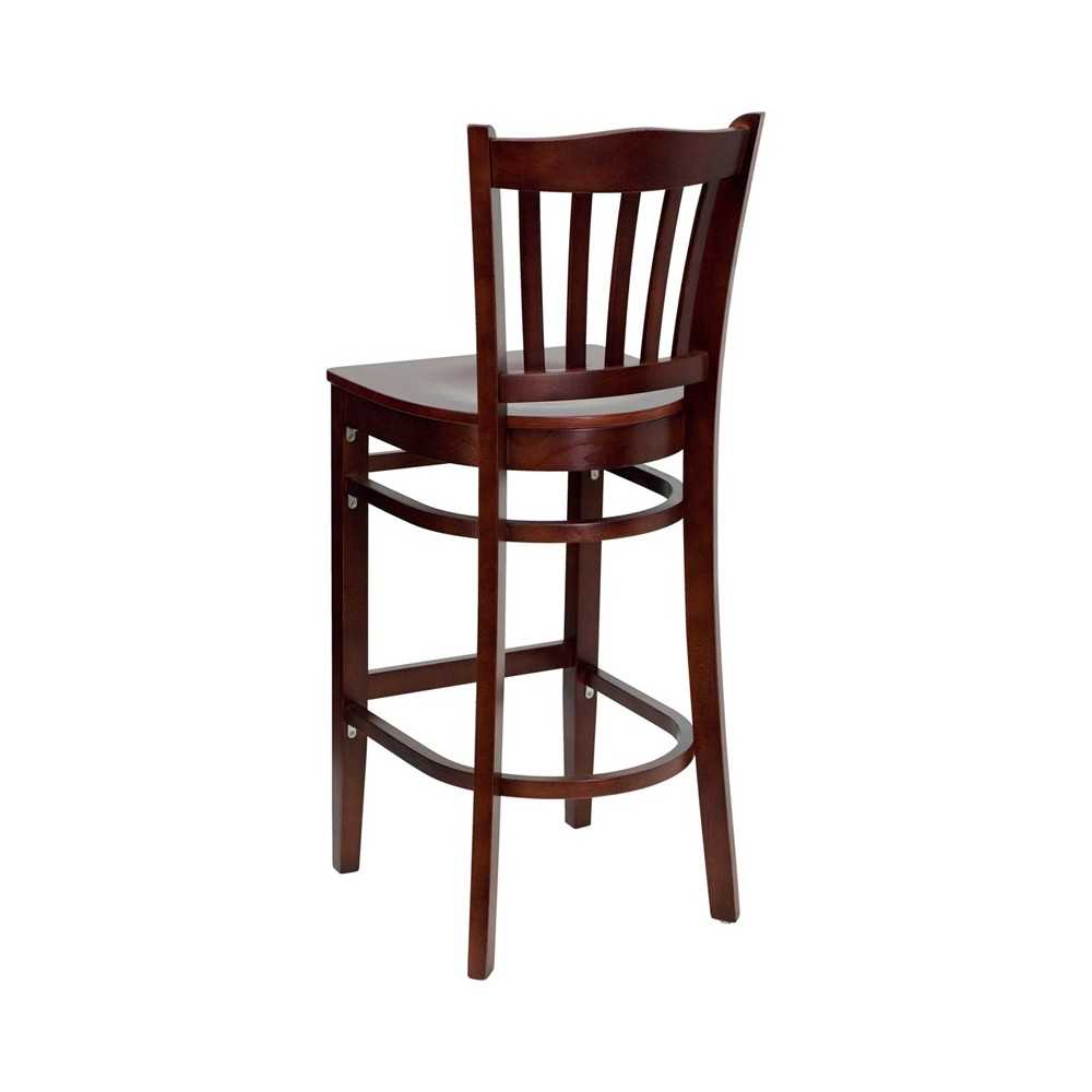 Vertical Slat Back Mahogany Wood Restaurant Barstool