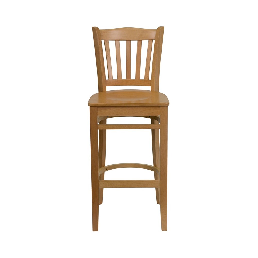 Vertical Slat Back Natural Wood Restaurant Barstool
