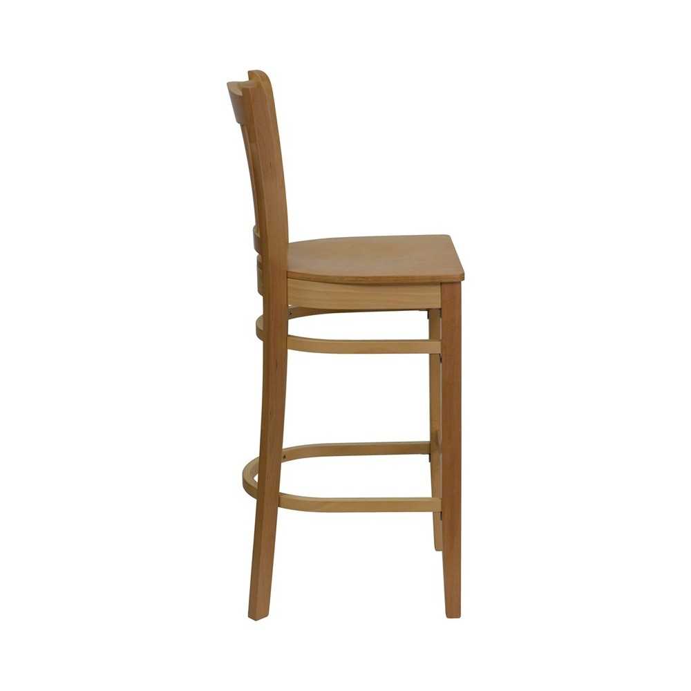 Vertical Slat Back Natural Wood Restaurant Barstool