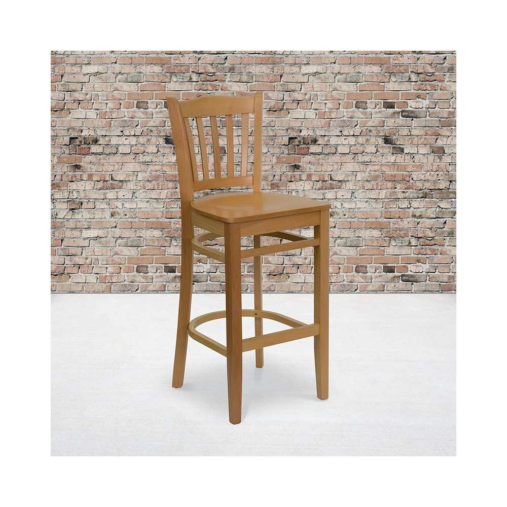 Vertical Slat Back Natural Wood Restaurant Barstool