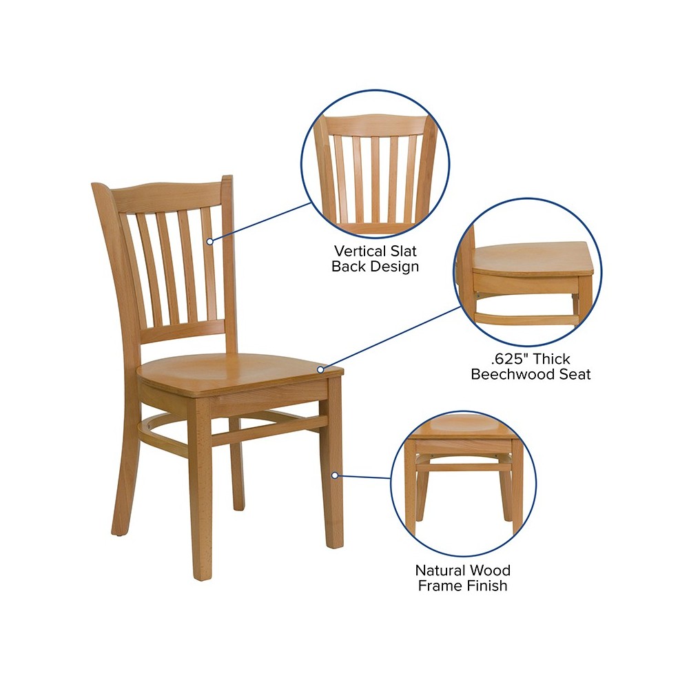 Vertical Slat Back Natural Wood Restaurant Chair