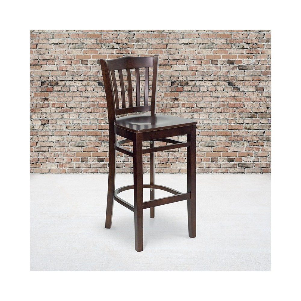 Vertical Slat Back Walnut Wood Restaurant Barstool