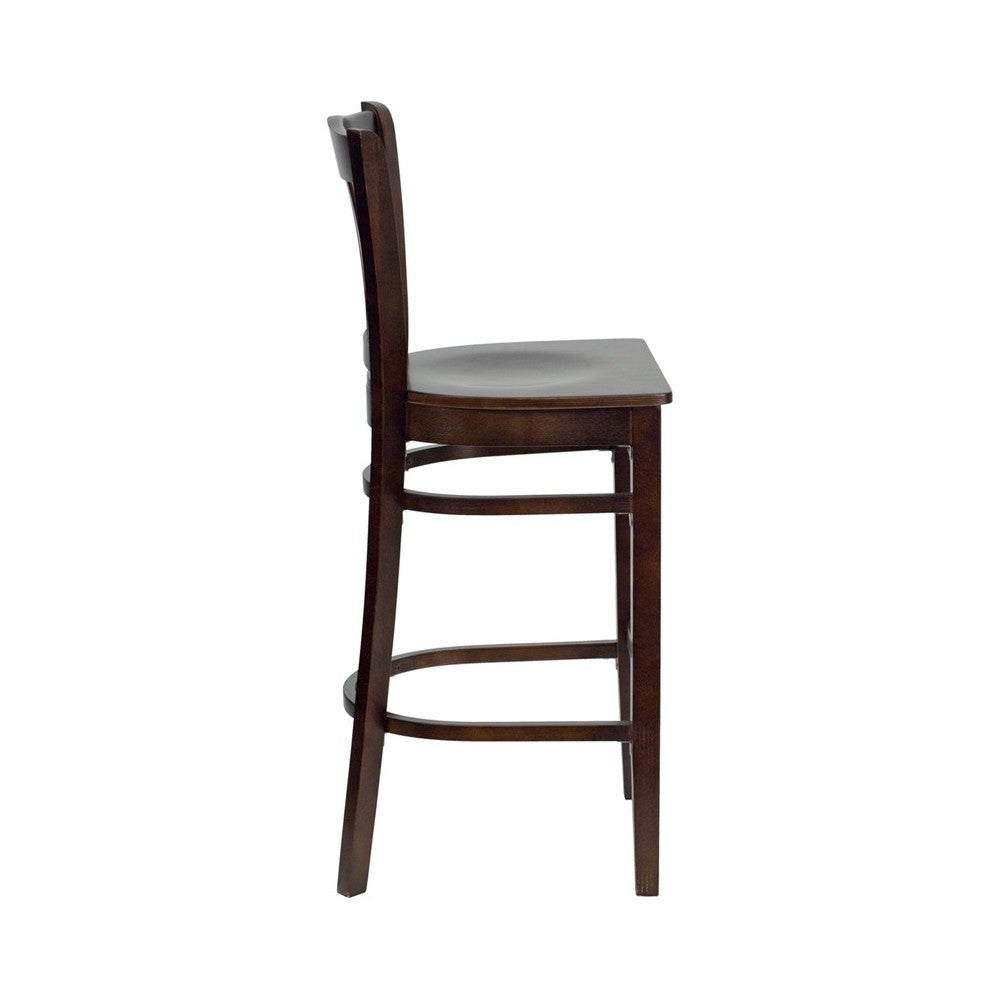 Vertical Slat Back Walnut Wood Restaurant Barstool