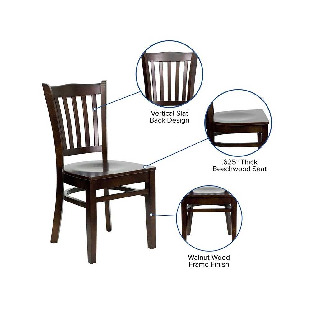 Vertical Slat Back Walnut Wood Restaurant Chair