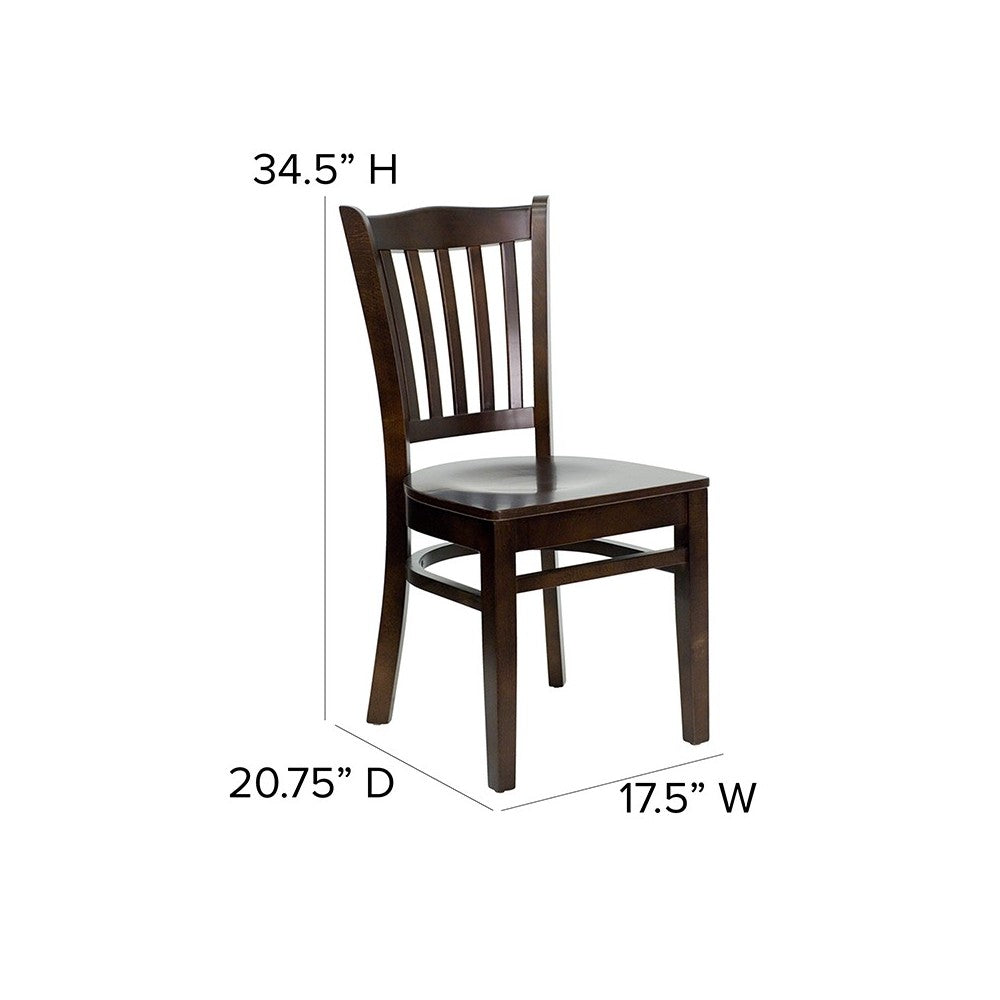 Vertical Slat Back Walnut Wood Restaurant Chair