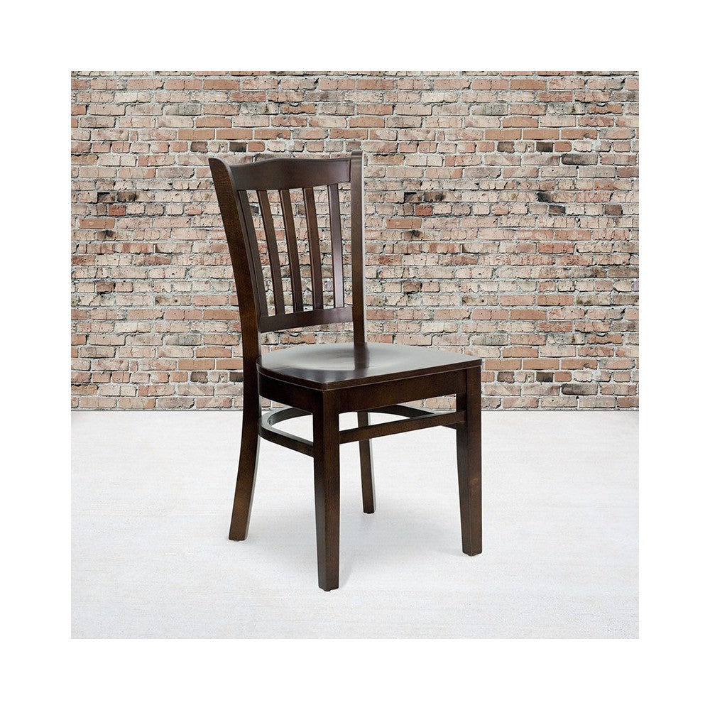 Vertical Slat Back Walnut Wood Restaurant Chair