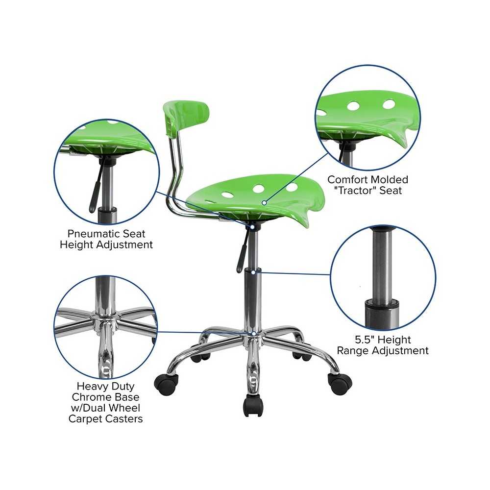 Vibrant Apple Green and Chrome Swivel Task Office Chair with Tractor Seat