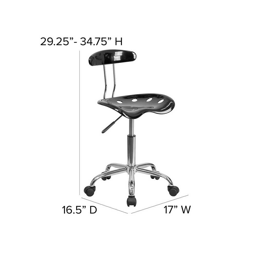 Vibrant Black and Chrome Swivel Task Office Chair with Tractor Seat