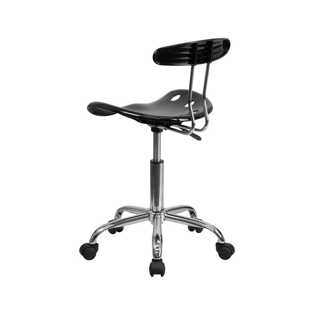 Vibrant Black and Chrome Swivel Task Office Chair with Tractor Seat