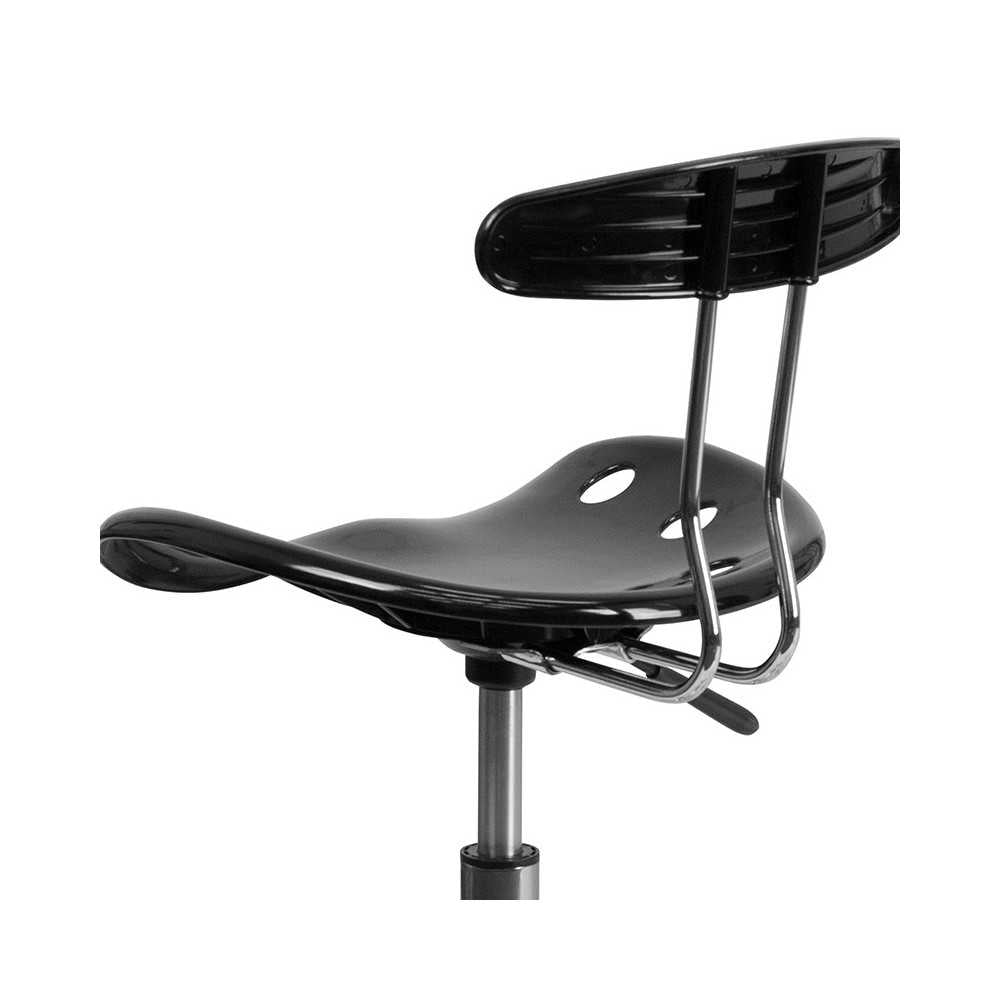 Vibrant Black and Chrome Swivel Task Office Chair with Tractor Seat
