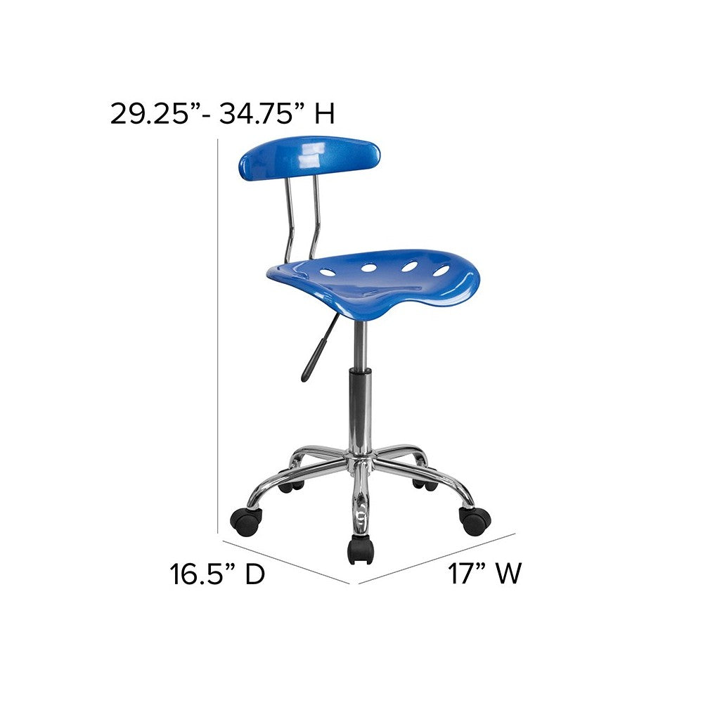 Vibrant Bright Blue and Chrome Swivel Task Office Chair with Tractor Seat