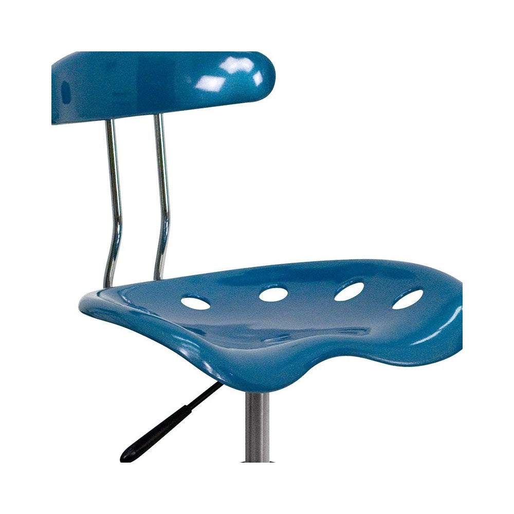 Vibrant Bright Blue and Chrome Swivel Task Office Chair with Tractor Seat