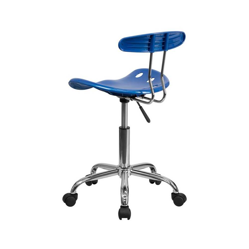 Vibrant Bright Blue and Chrome Swivel Task Office Chair with Tractor Seat