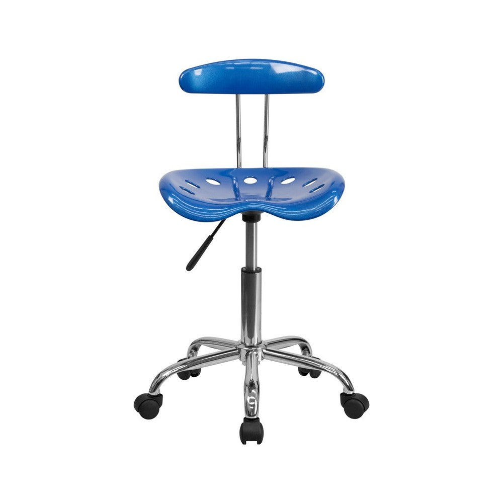 Vibrant Bright Blue and Chrome Swivel Task Office Chair with Tractor Seat