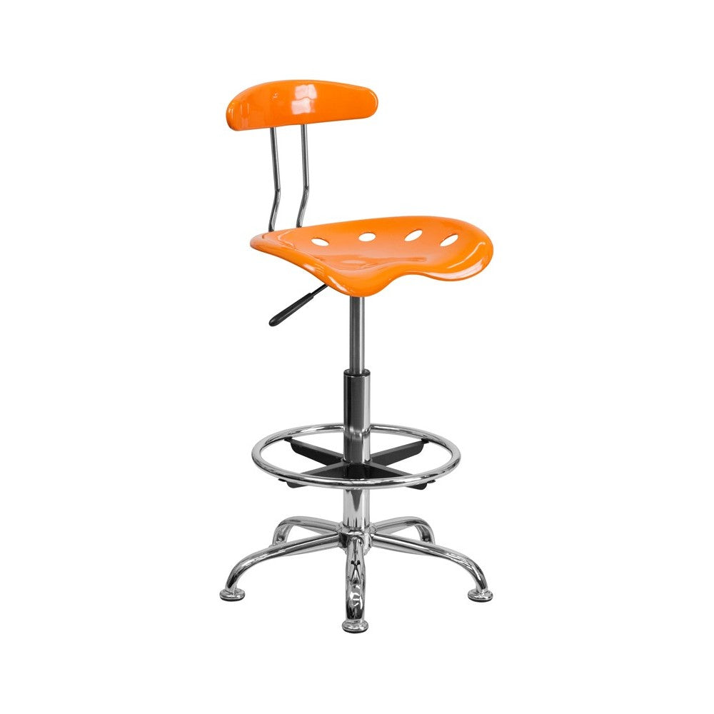 Vibrant Orange and Chrome Drafting Stool with Tractor Seat