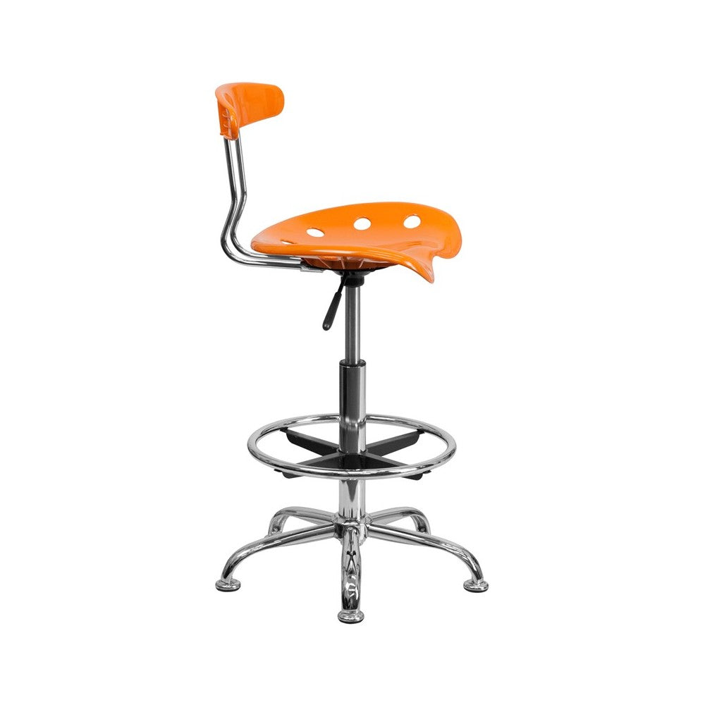 Vibrant Orange and Chrome Drafting Stool with Tractor Seat