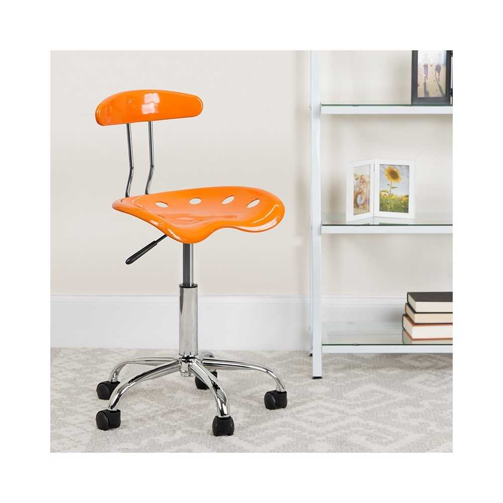 Vibrant Orange and Chrome Swivel Task Office Chair with Tractor Seat