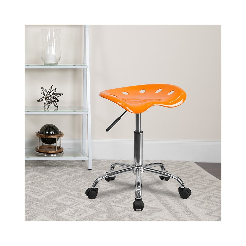 Vibrant Orange Tractor Seat and Chrome Stool