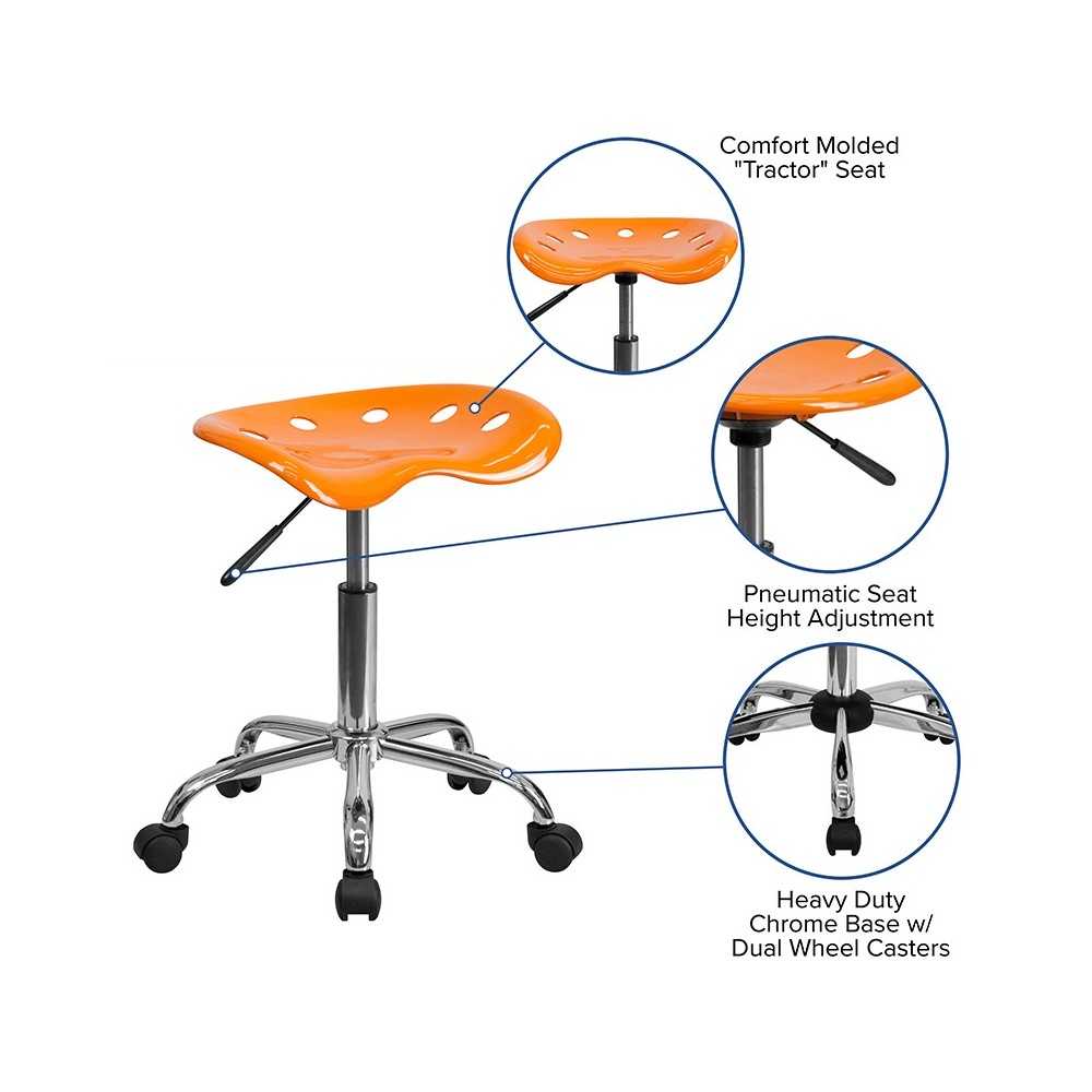 Vibrant Orange Tractor Seat and Chrome Stool