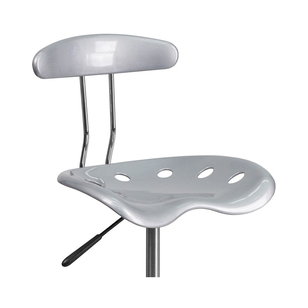 Vibrant Silver and Chrome Drafting Stool with Tractor Seat