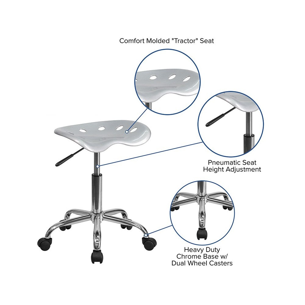 Vibrant Silver Tractor Seat and Chrome Stool