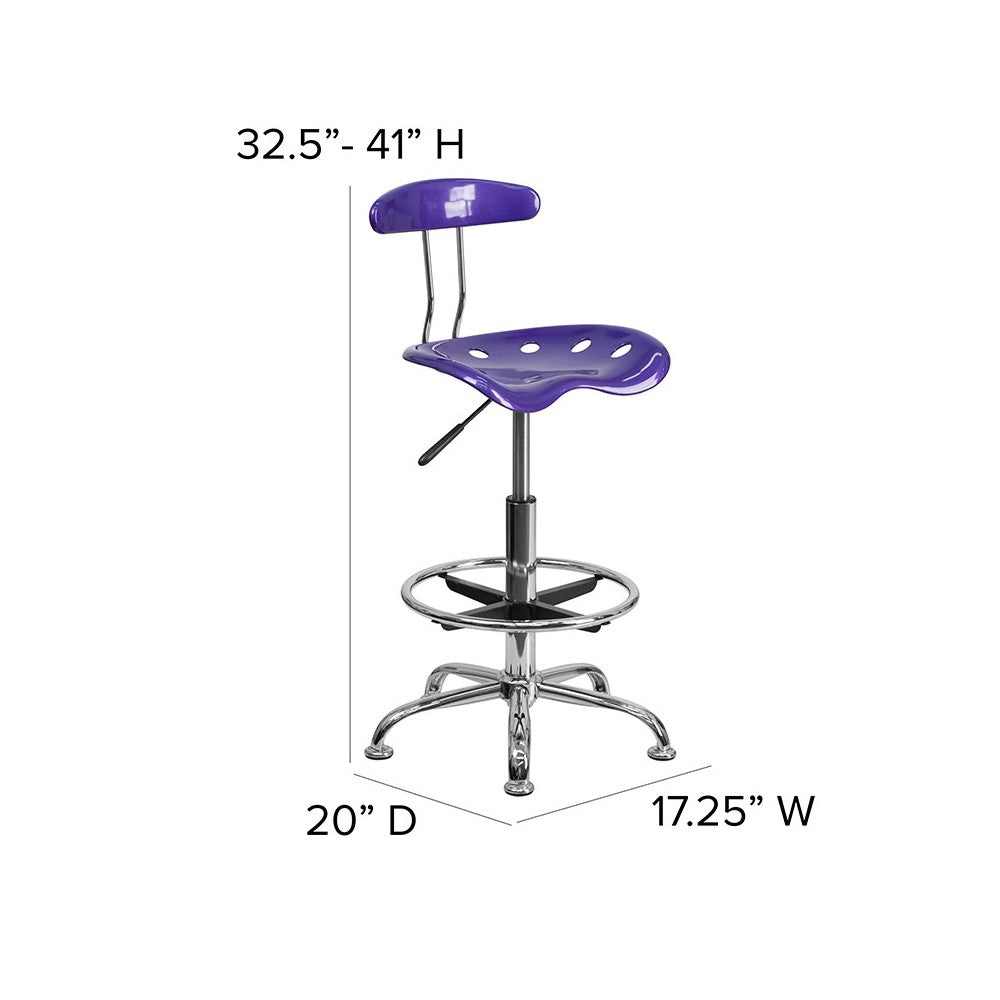 Vibrant Violet and Chrome Drafting Stool with Tractor Seat