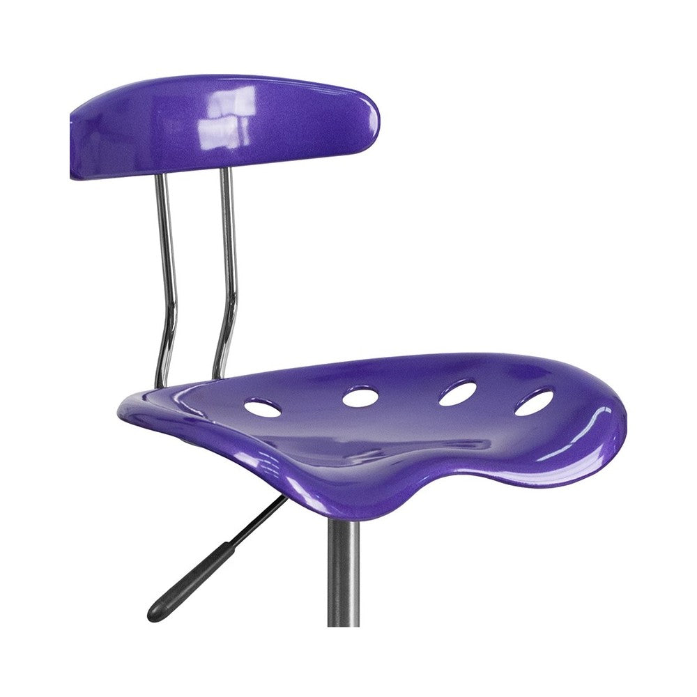 Vibrant Violet and Chrome Drafting Stool with Tractor Seat