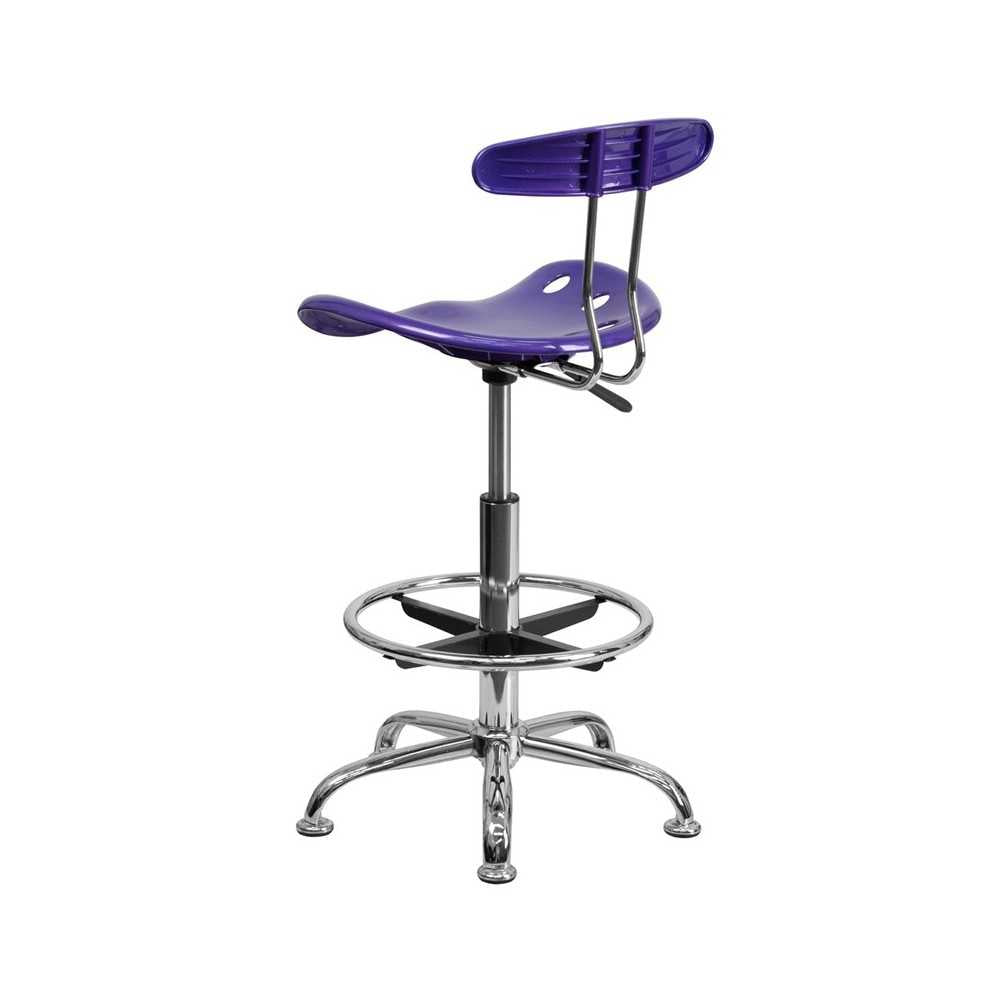 Vibrant Violet and Chrome Drafting Stool with Tractor Seat