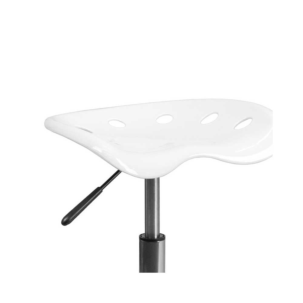 Vibrant White Tractor Seat and Chrome Stool