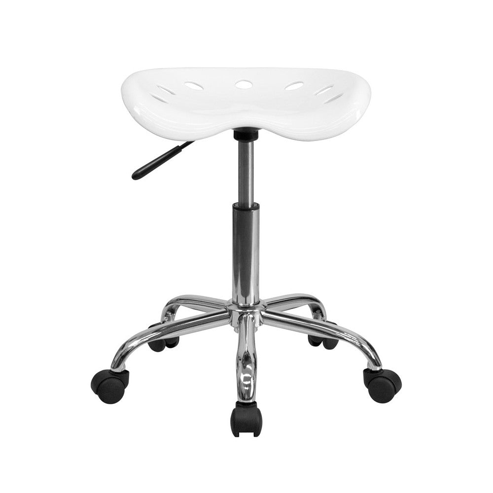Vibrant White Tractor Seat and Chrome Stool