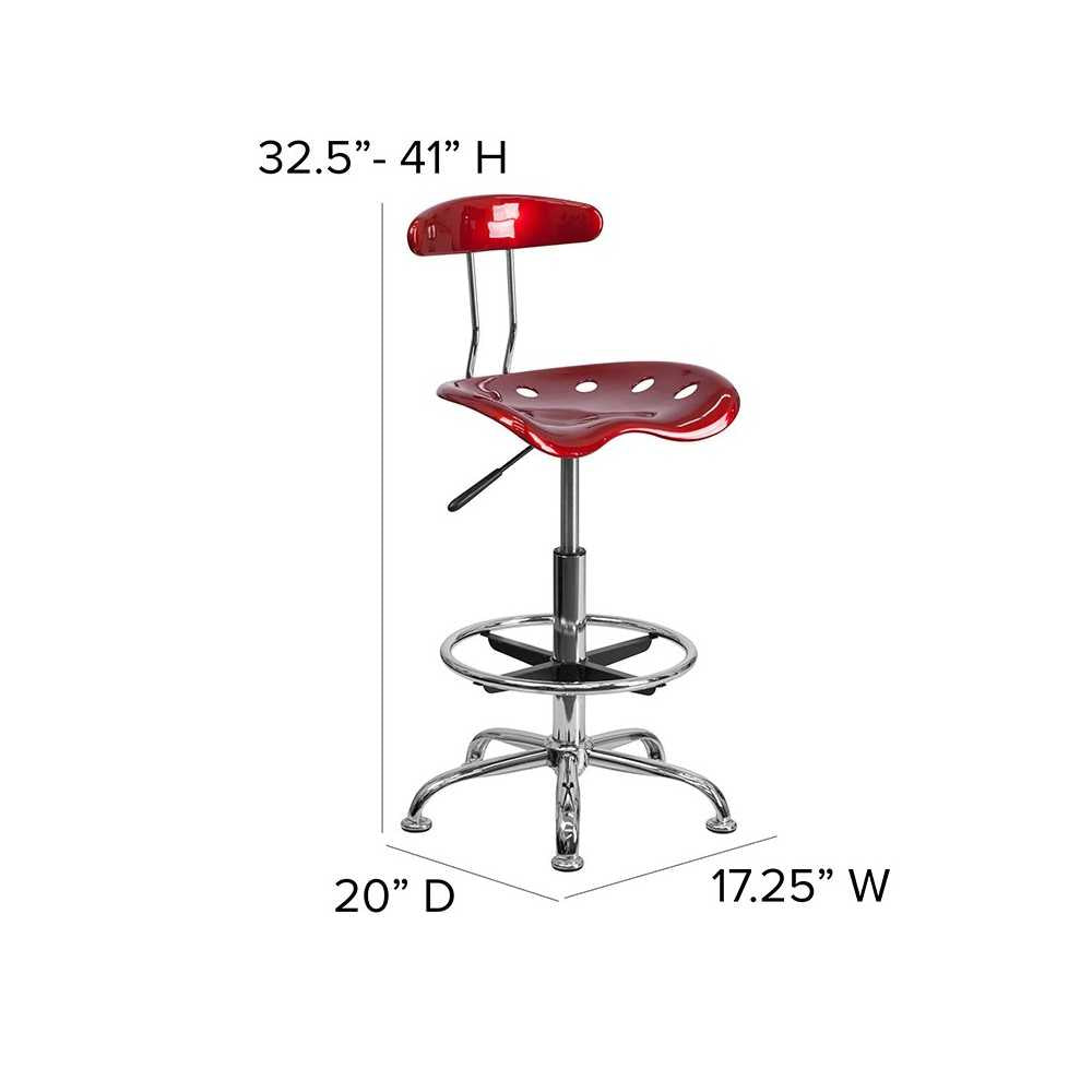 Vibrant Wine Red and Chrome Drafting Stool with Tractor Seat