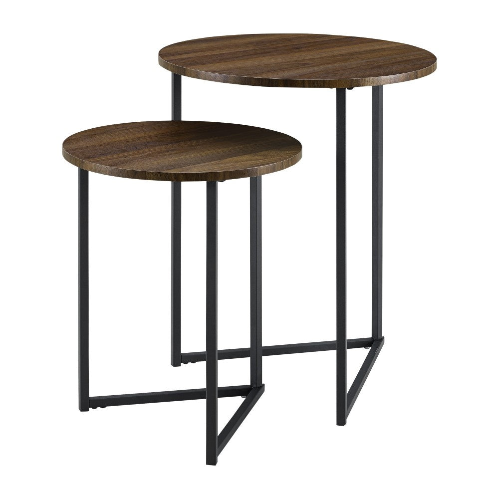Victoria 2-Piece V Leg Nesting Side Tables - Dark Walnut/Black
