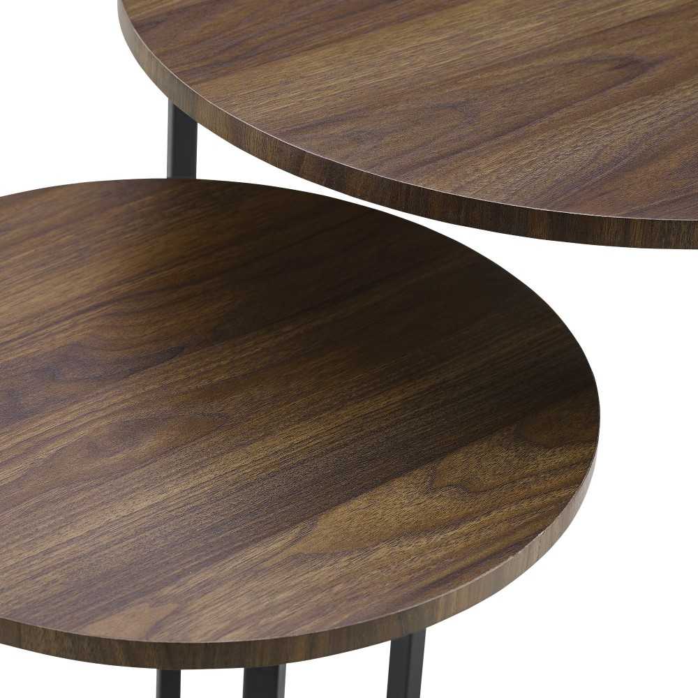Victoria 2-Piece V Leg Nesting Side Tables - Dark Walnut/Black
