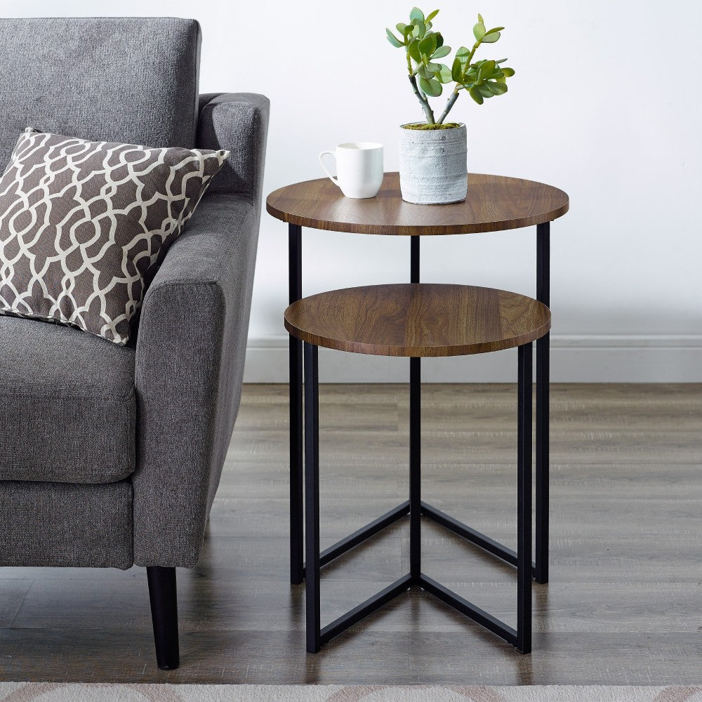Victoria 2-Piece V Leg Nesting Side Tables - Dark Walnut/Black