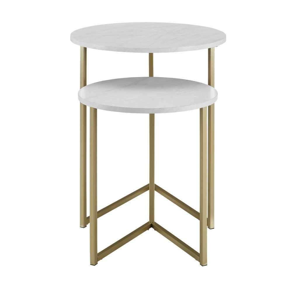 Victoria 2-Piece V Leg Nesting Side Tables - Faux White Marble/Gold