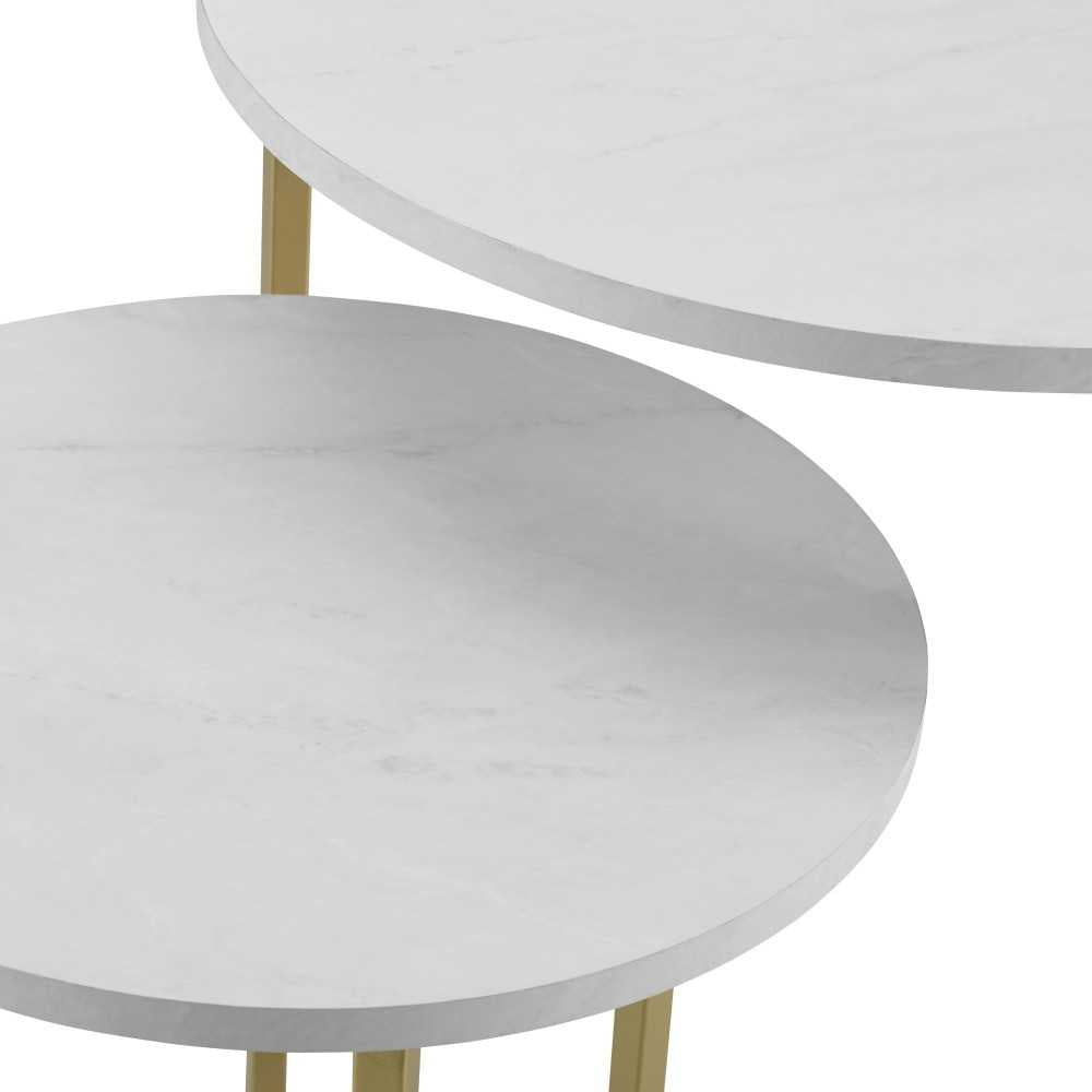 Victoria 2-Piece V Leg Nesting Side Tables - Faux White Marble/Gold