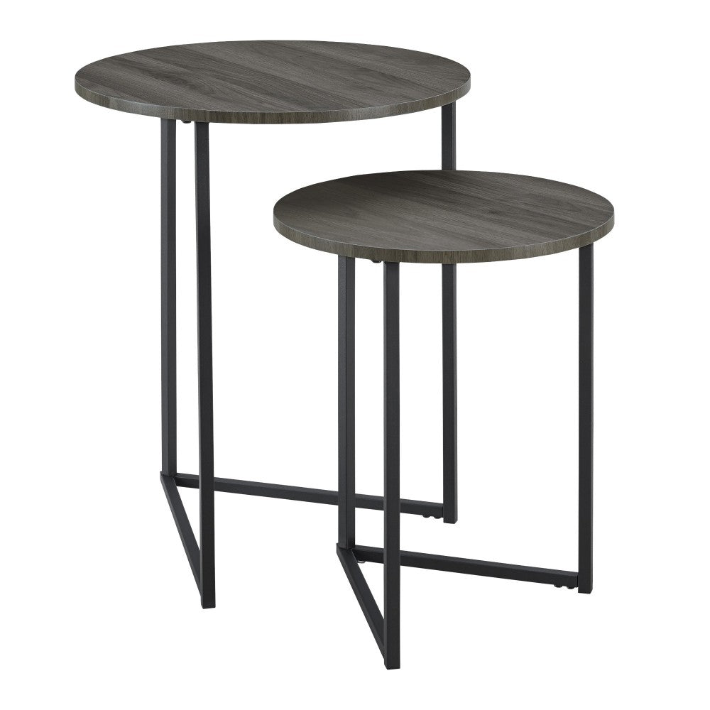 Victoria 2-Piece V Leg Nesting Side Tables - Slate Gray/Black