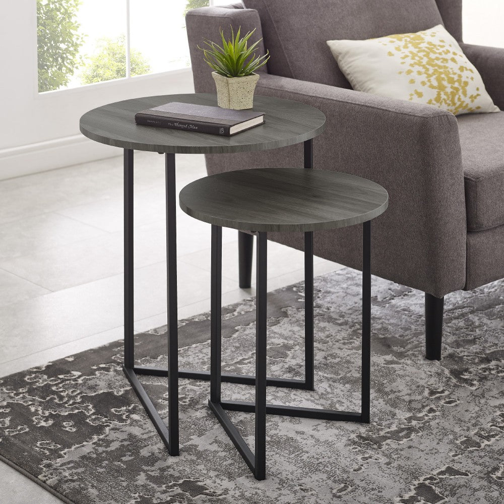Victoria 2-Piece V Leg Nesting Side Tables - Slate Gray/Black