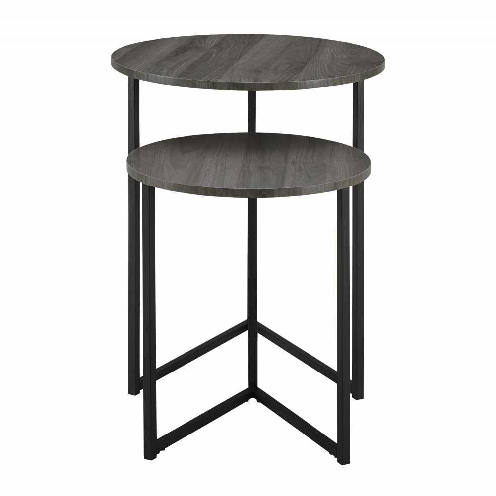 Victoria 2-Piece V Leg Nesting Side Tables - Slate Gray/Black