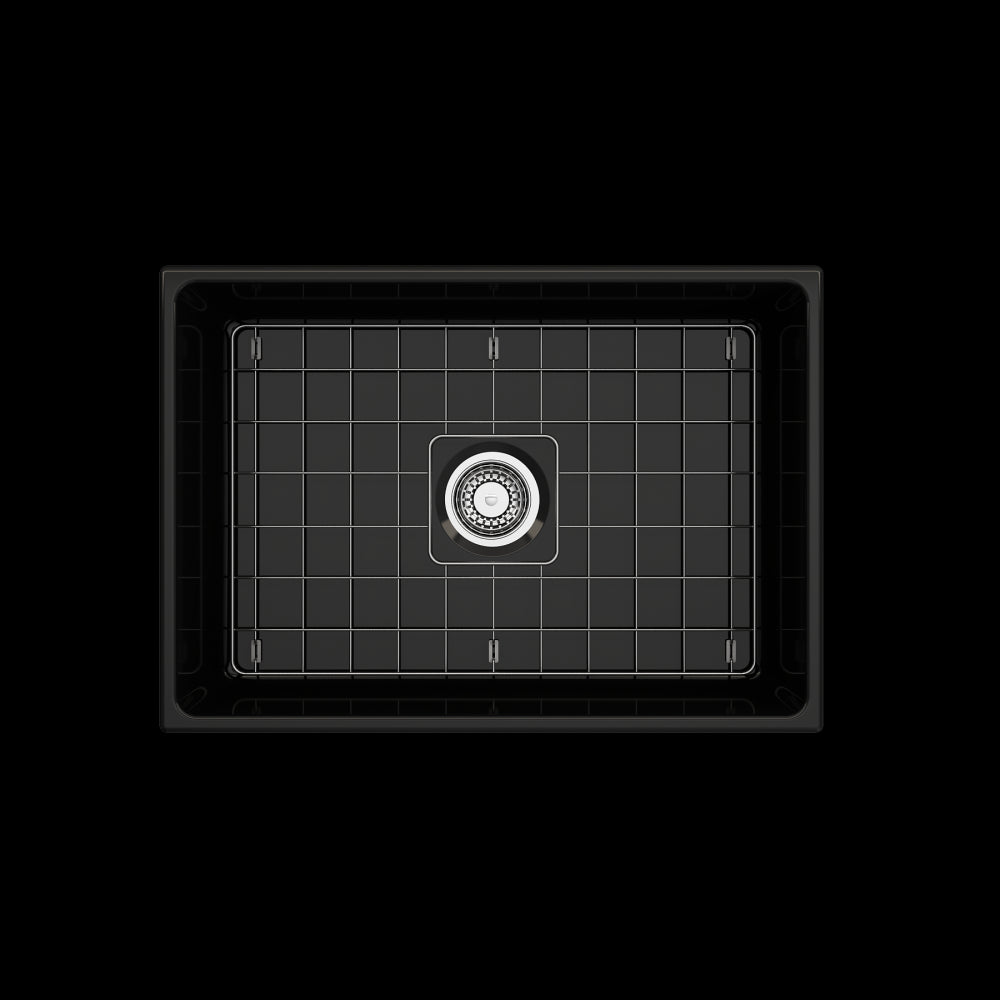 Vigneto Apron Front Fireclay 27 in. Single Bowl Kitchen Sink with Protective Bottom Grid and Strainer in Black
